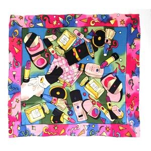 VTG '93 Silkscapes Scarf Handpainted Silk Ht Pink Perfume Cosmetics Rolled Edge